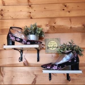 Sam Edelman 💜 Lola Purple Floral Brocade Fabric Block Heel Pumps Ankle Strap 9M